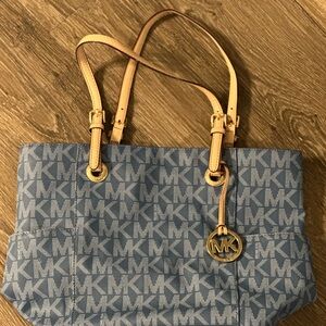 Michael Kors Blue and Tan Logo Tote